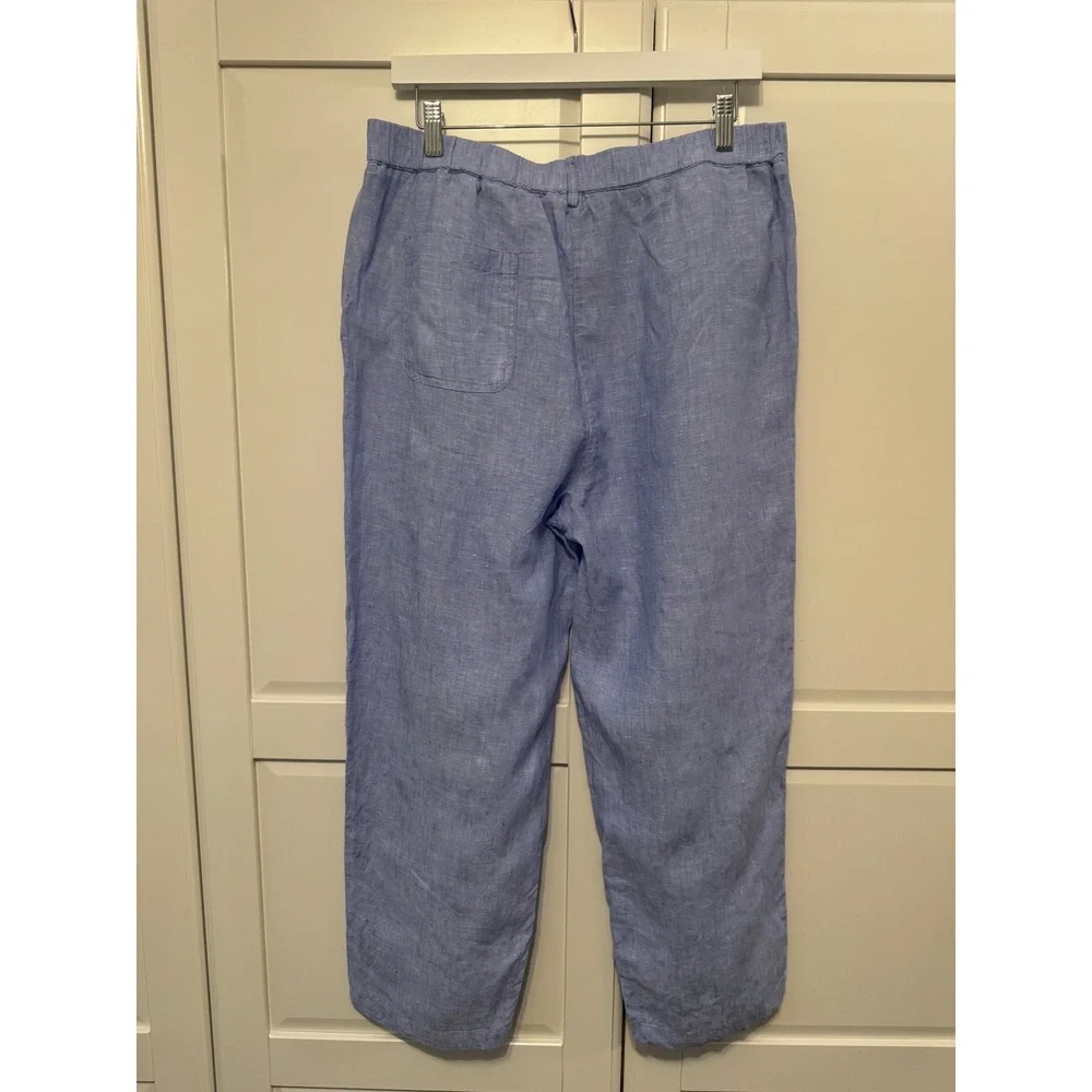 Quince 100% European Linen Pants French Blue Straight Leg Elastic Waist Large